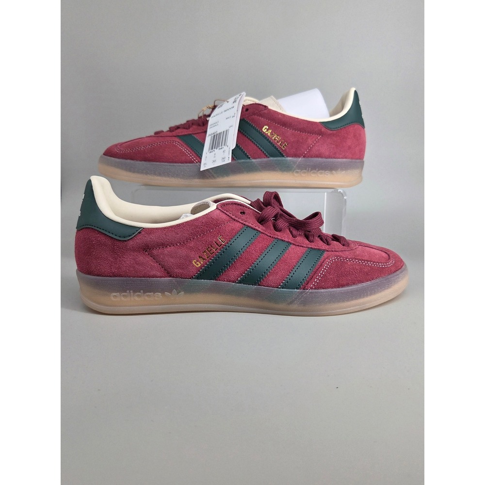 Adidas Gazelle Indoor Men 8.5 Burgundy Green Suede Gum Sole Retro Streetwear NEW